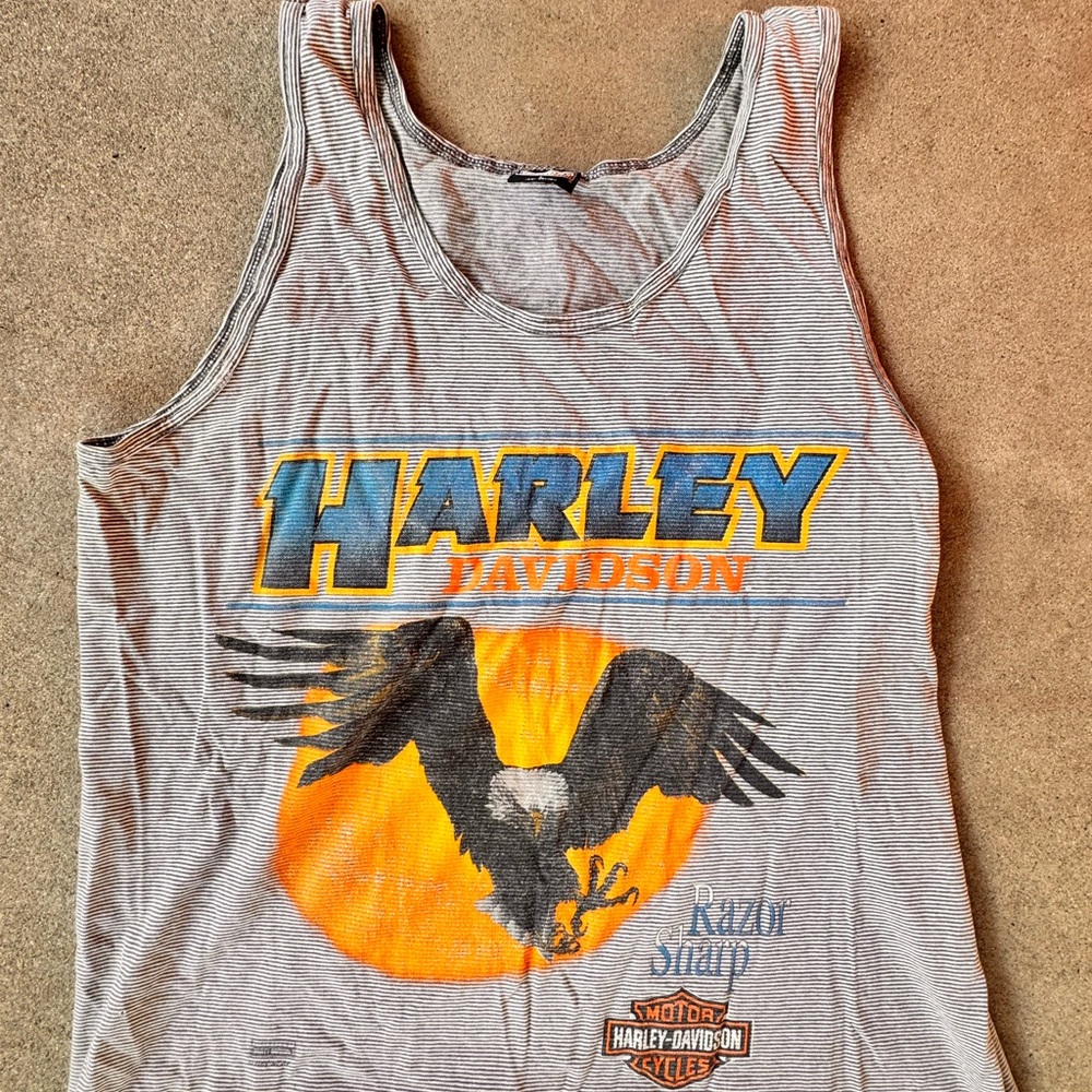 Harley-Davidson Striped Gray Tank Top